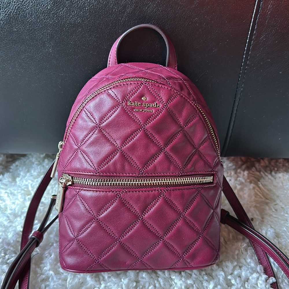 EUC Kate spade burgundy cranberry wine mini quilted backpack bag purse